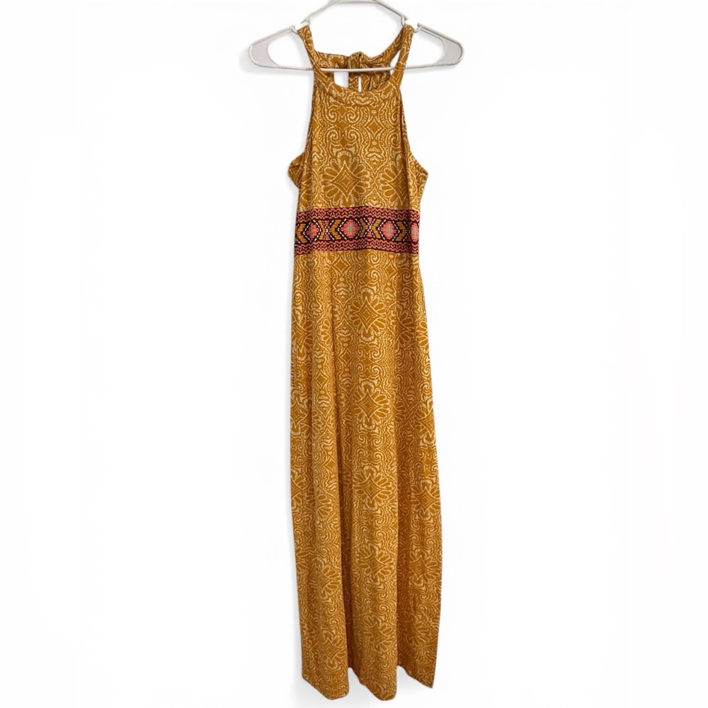 Prana Skye Marigold Maxi Dress Organic Cotton Halter Keyhole XS Boho